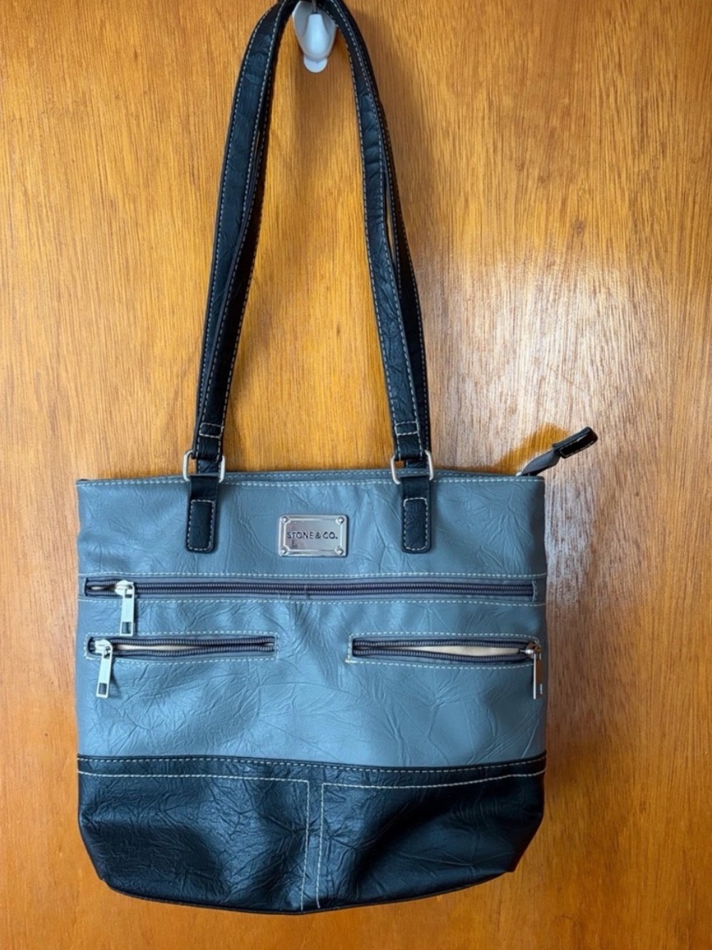 Stone & Co. Gray and Black Faux-Leather Tote with Exterior Zips